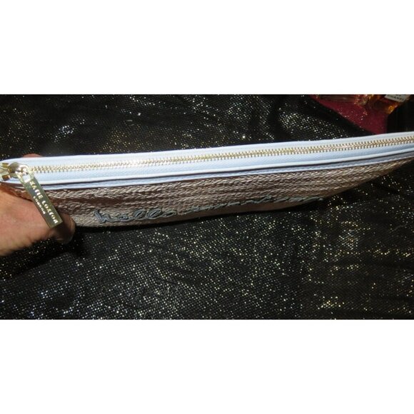 BOGO Katie Loxton Coco Woven Straw Cosmetics Clutch Hello Sunshine Pale Blue - Picture 5 of 7